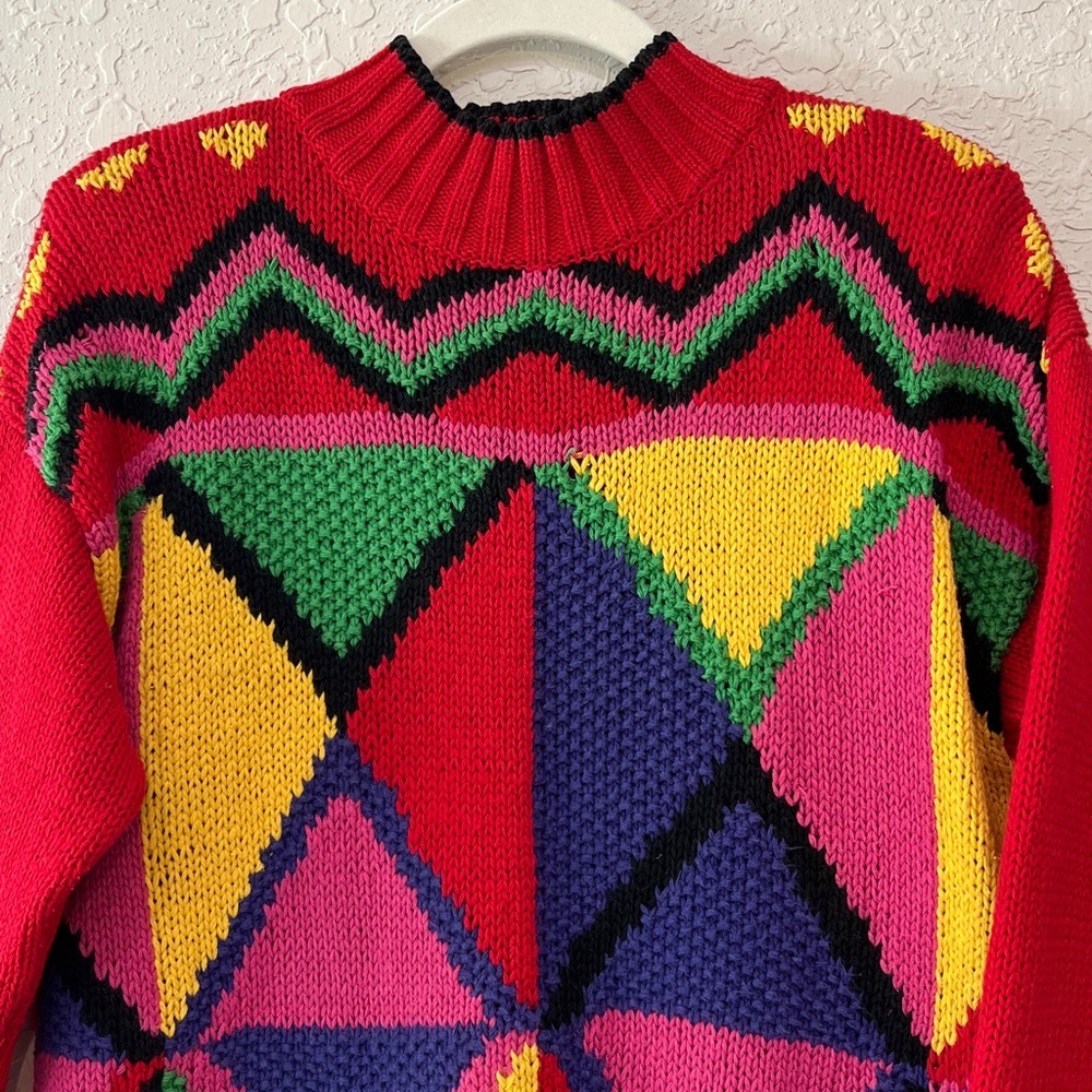 Vintage In Charge Retro Colorblock Geometric Knit Sweater - Picture 2 of 7